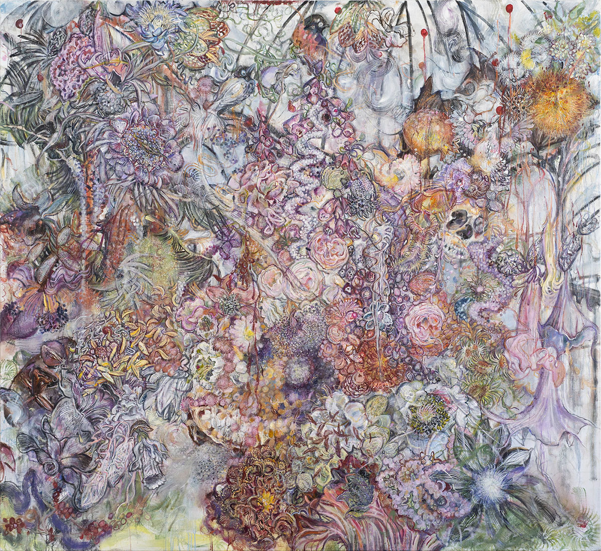 Foresta tropicale in conflitto,2021 ,Links, 2,30 x 2,50m, ÖL/LW, Foto; Richard Zazworka