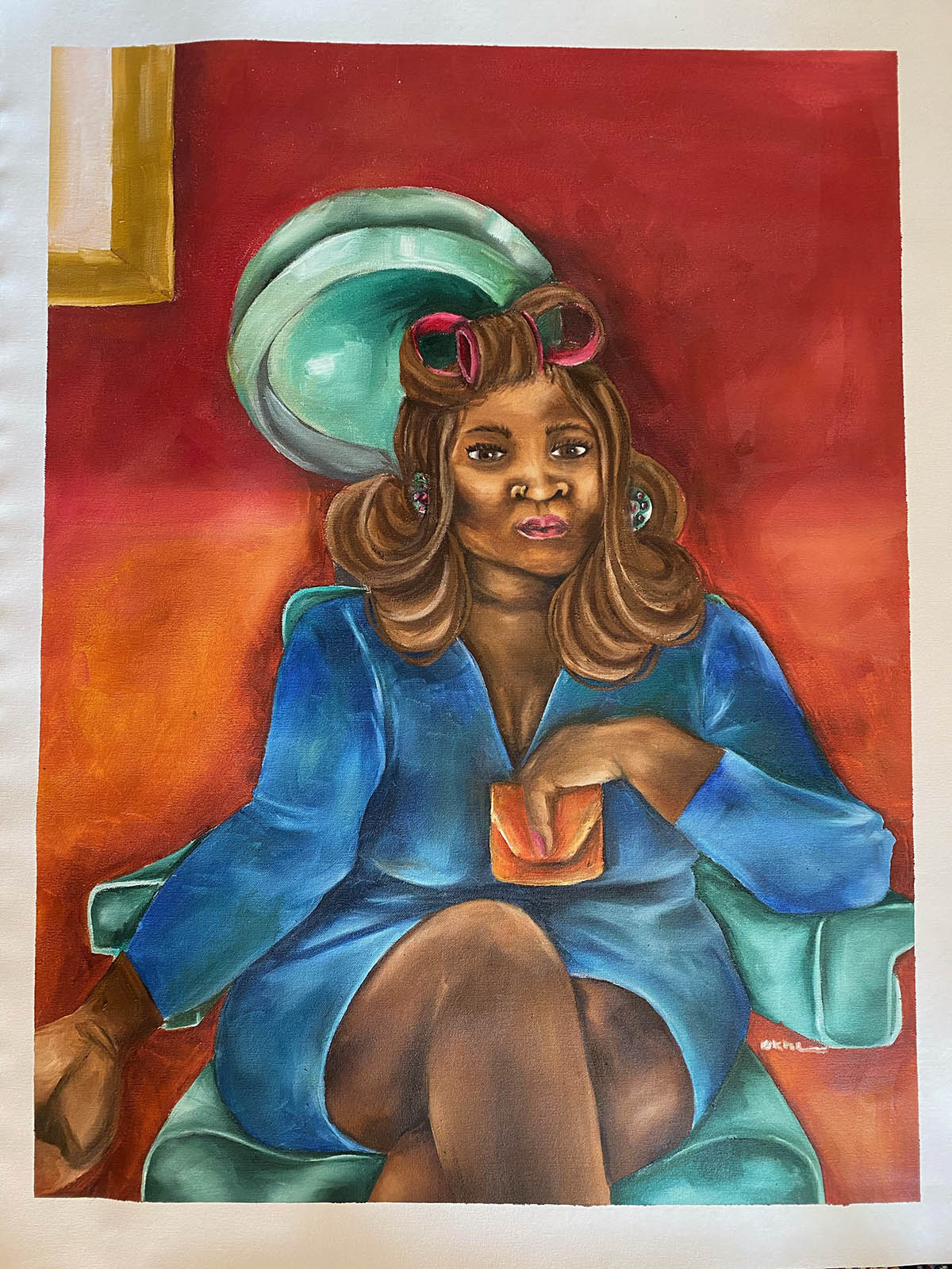 Mookho Ntho, ‘Under the Dryer II,’ oil on canvas,78 x 100 cm, 2021.Courtesy of the artist and of ADA contemporary art gallery