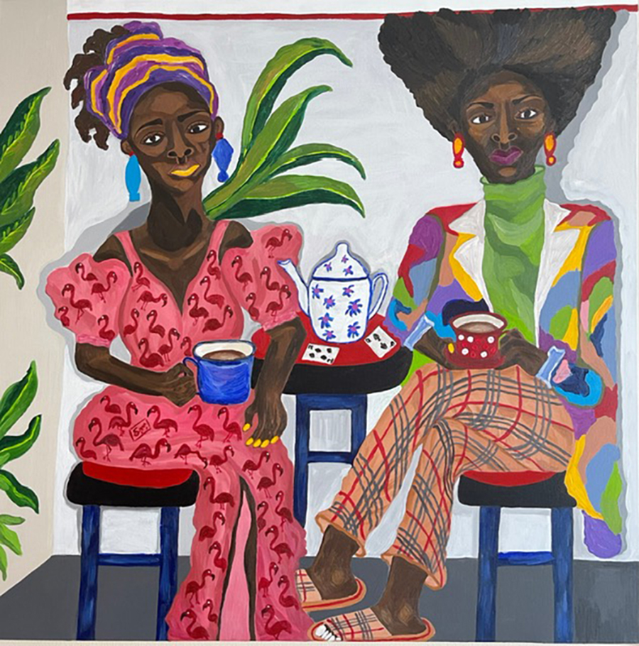 Sophia Oshodin, While We Wait, 2021. Acrylic on canvas, 91.4 x 91.4 cm. Courtesy of the artist and of ADA \ contemporary art gallery.