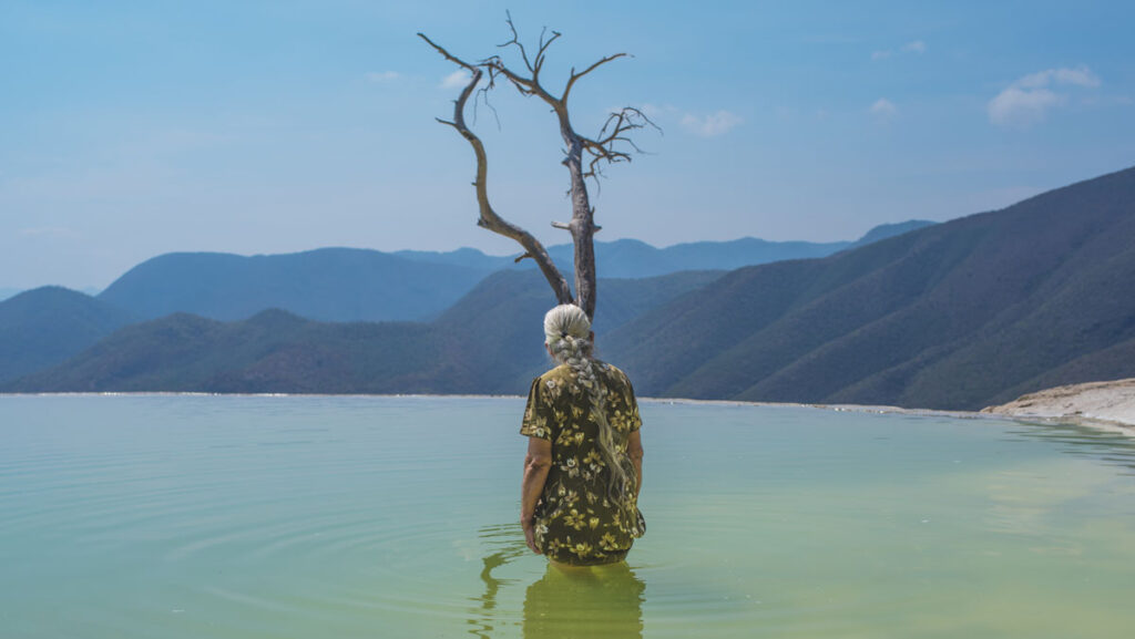 Cristina de Middel Hierve el Agua are petrified waterfalls and sulfuric spring source located in the state of Oaxaca. Despite the growing affluence of tourists, it remains a sacred place for natives. Mexico, 2019 © Cristina De Middel/Magnum Photos