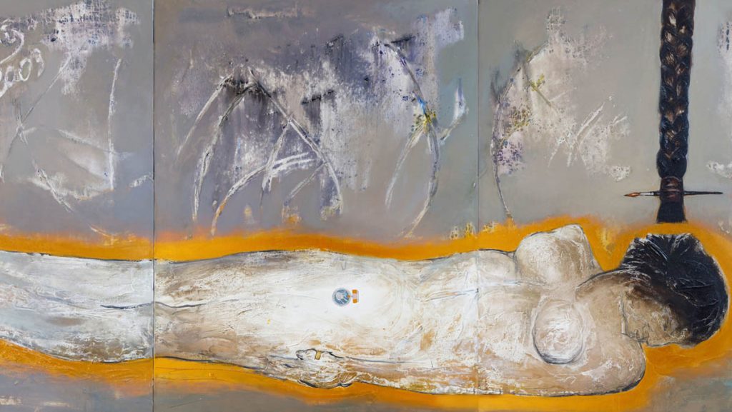 Lumturi Blloshmi, The Medal, 2003, Oil on canvas, 112x259.5cm. Photographer: Albes Fusha, Courtesy of Lumturi Blloshmi Estate