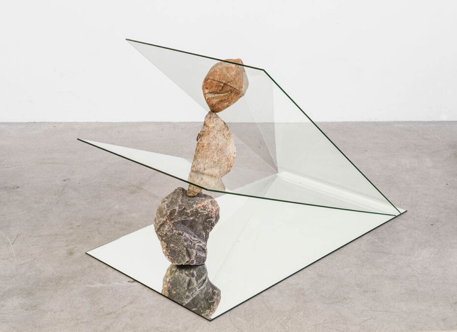 Exhibition view Future Horizons. Glass in Contemporary Art, Alexander Tutsek-Stiftung, Munich, BlackBox, featuring works by Monica Bonvicini and Alicja Kwade © VG Bild-Kunst, Bonn 2025, Photo: NOSHE