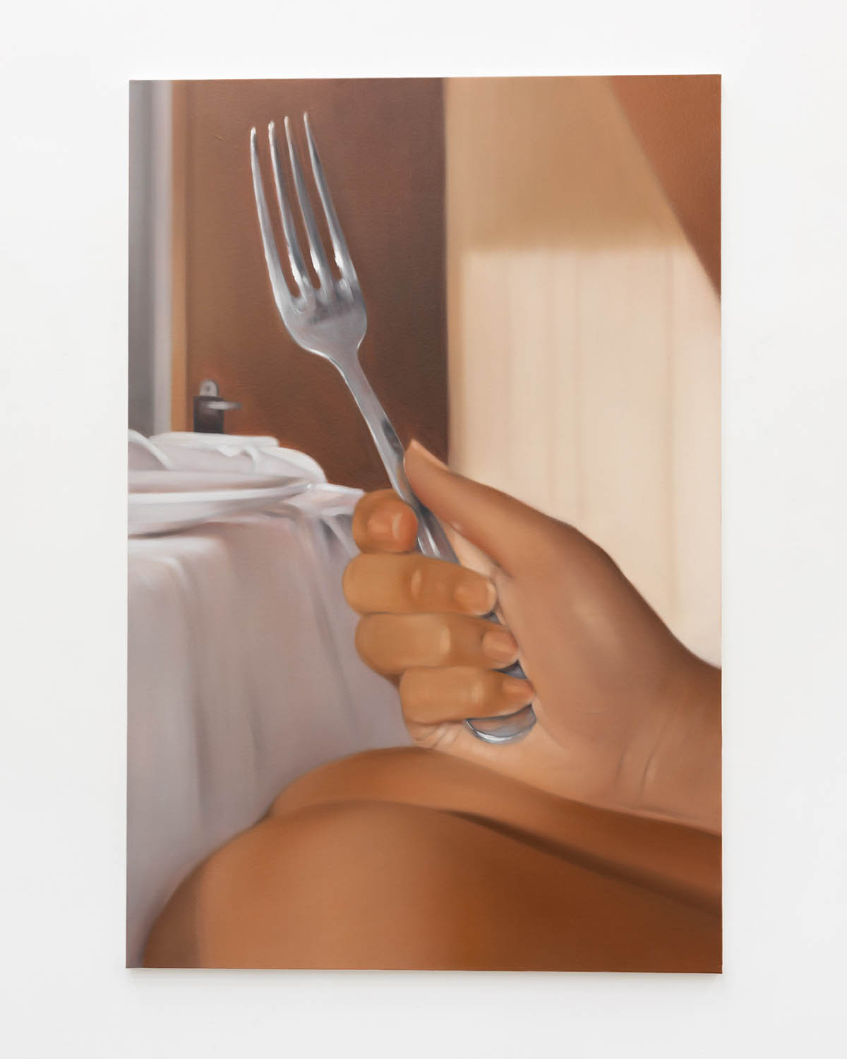 Photo left: Alexis Ralaivao, À l’Aube (At Dawn), 2022, oil on canvas, 195 × 130 cm Photo right: Alexis Ralaivao, Room Service, 2022, oil on canvas, 195 × 130 cm