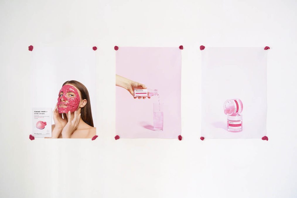 Alice Pilusi, Rebirth, Nausea and Chewed mask + smile drops , 2021, inkjet print, shooted by Marco D'Intino, cm 50 x 70. Ph. Filippo Nicoletti