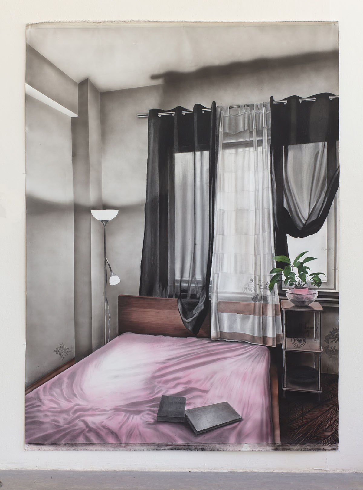 Fragment of my memory, 2020, charcoal and acrylic on canvas, 160 x 210 cm