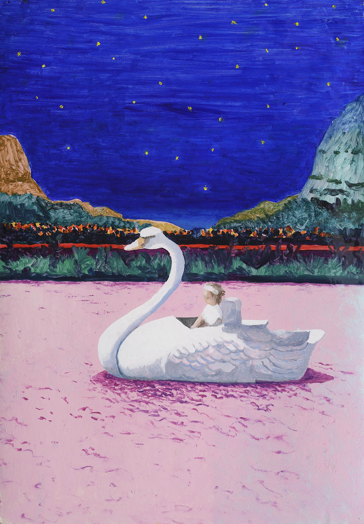 Eugénia Mussa, Cigno Rosa , 2022, oil on cardboard prepared with enamel100x80x2 cm | Courtesy the artist and Monitor Rome/Lisbon/Pereto. Photo: Giorgio Benni