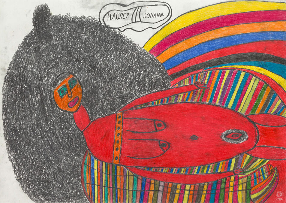 Johann Hauser Liegende Frau 1994 Graphit, Ölkreide auf Papier Landessammlungen NÖ – Sammlung Zambo, Deutschland © Privatstiftung – Künstler aus Gugging