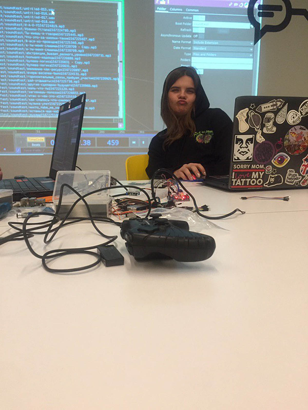 Marta's coding our new project and being hacker-like cool 2019.