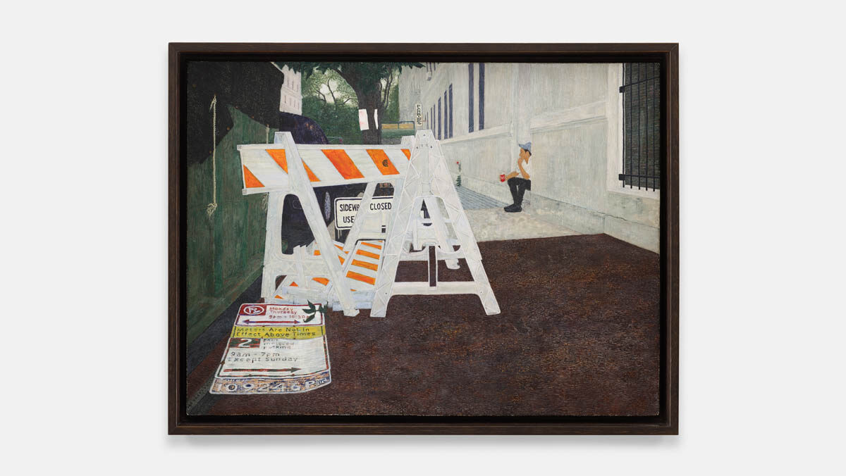 C’naan Hamburger. Interview C’naan Hamburger,Theatre Is The Domestication Of An Audience, 2023, Egg Tempera, pigment and ground steel construction plate on panel.14 x 18 inches. Photo by Andy Romer, courtesy the artist and Charles Moffett.