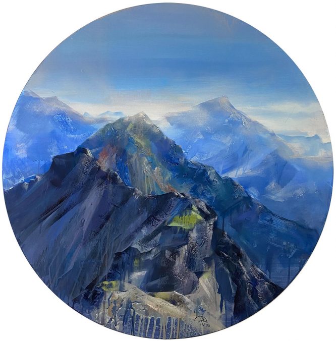 Serles. Tirol. acrylic on canvas, round 80cm, 2020