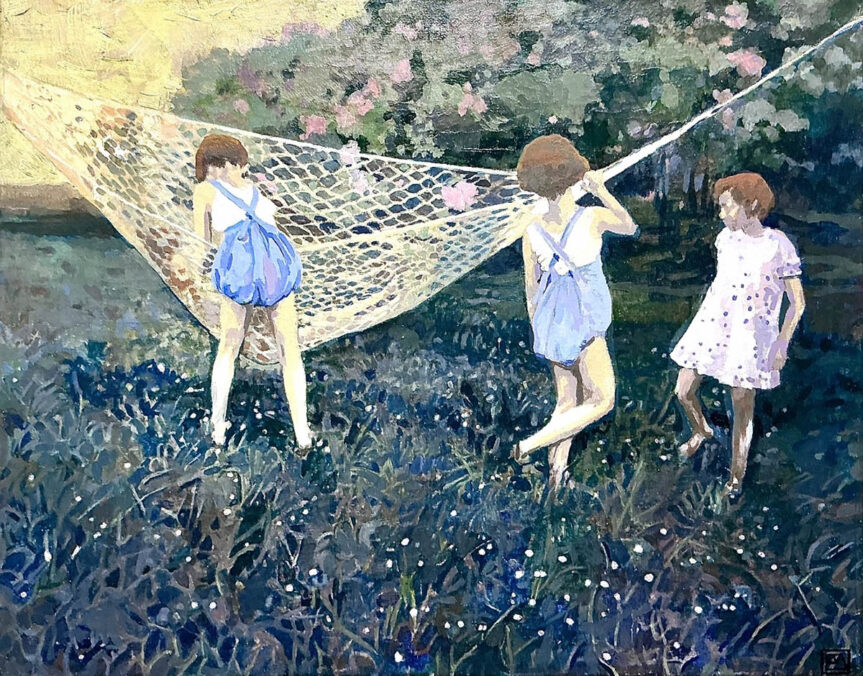 Elsa Martini, "Währenddessen bei den Gänseblümchen", 2025, Acryl auf Leinwand, 40 x 50cm. Courtesy of the artist and smart fox Gallery. Ph: Andrés Vergara AKA Tato