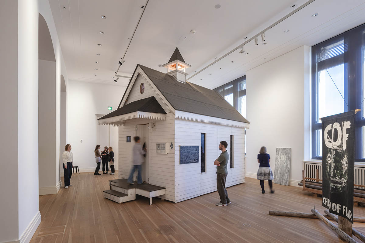 Christoph Schlingensief, Church of Fear, 2003, installation view, Christoph Schlingensief: Es ist nicht mehr mein Problem, macht eure Scheiße alleine, Gropius Bau, 2026 photo © Gropius Bau, Luca Girardini / artwork © The Estate of Christoph Schlingensief