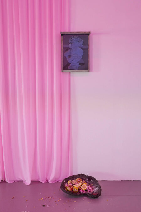 Euridice Zaituna Kala, Louise Kuling_Why be born a slave, 2024, Transfer on glass, image based on the bust „La Negresse“ by Jean-Baptiste Carpeaux (1867), metal frame, 30 × 22 × 2 cm. Installation view Kunsthalle Münster 2026. Courtesy of the artist and galerie anne barrault. Photo: Moritz Hagedorn.
