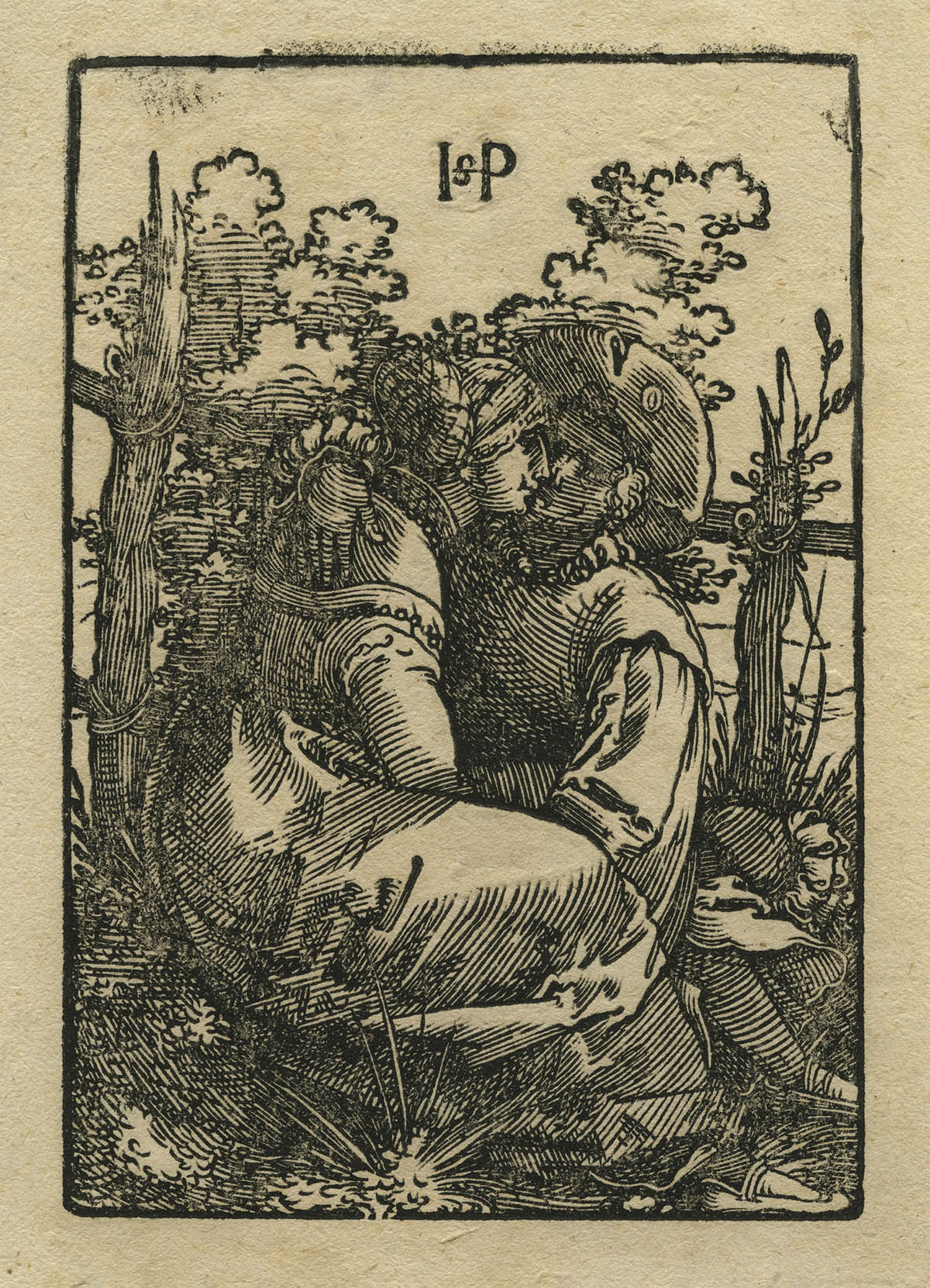 Sebald Beham, Liebespaar (1522). Woodcut, 15.5 × 11.2 cm. Kunstsammlung Reutlingen, Inv.-Nr. 7986.