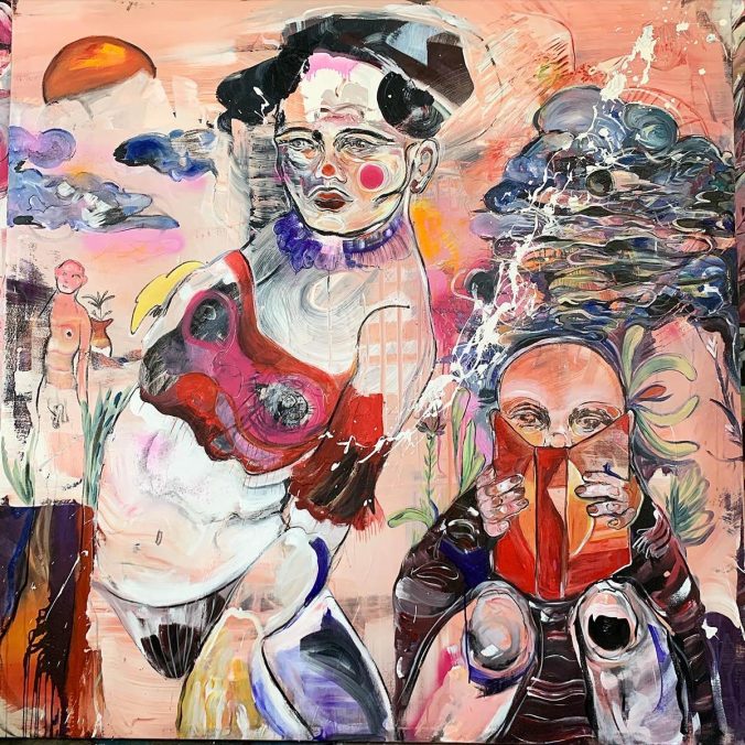 October moons, 140cmx140cm mixed media on canvas 2020