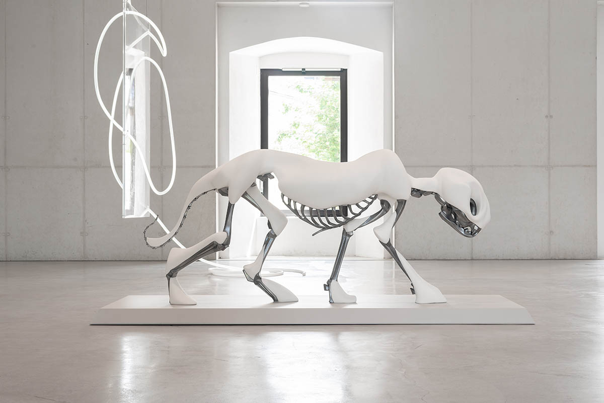 Flaka Haliti, Whose Bones? (2022), plastic, foam, steel, aluminum, exhibition view at Cukrarna Gallery, Ljubljane, 2023. Photo: Blaž Gutman