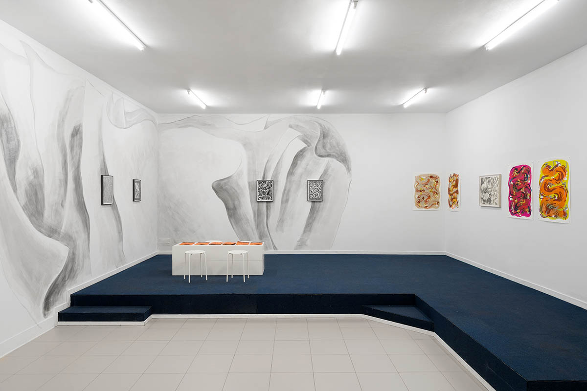 Reading room, installation of wall painting, screen prints, ink drawings, and books
photo: Lola Pertsowsky