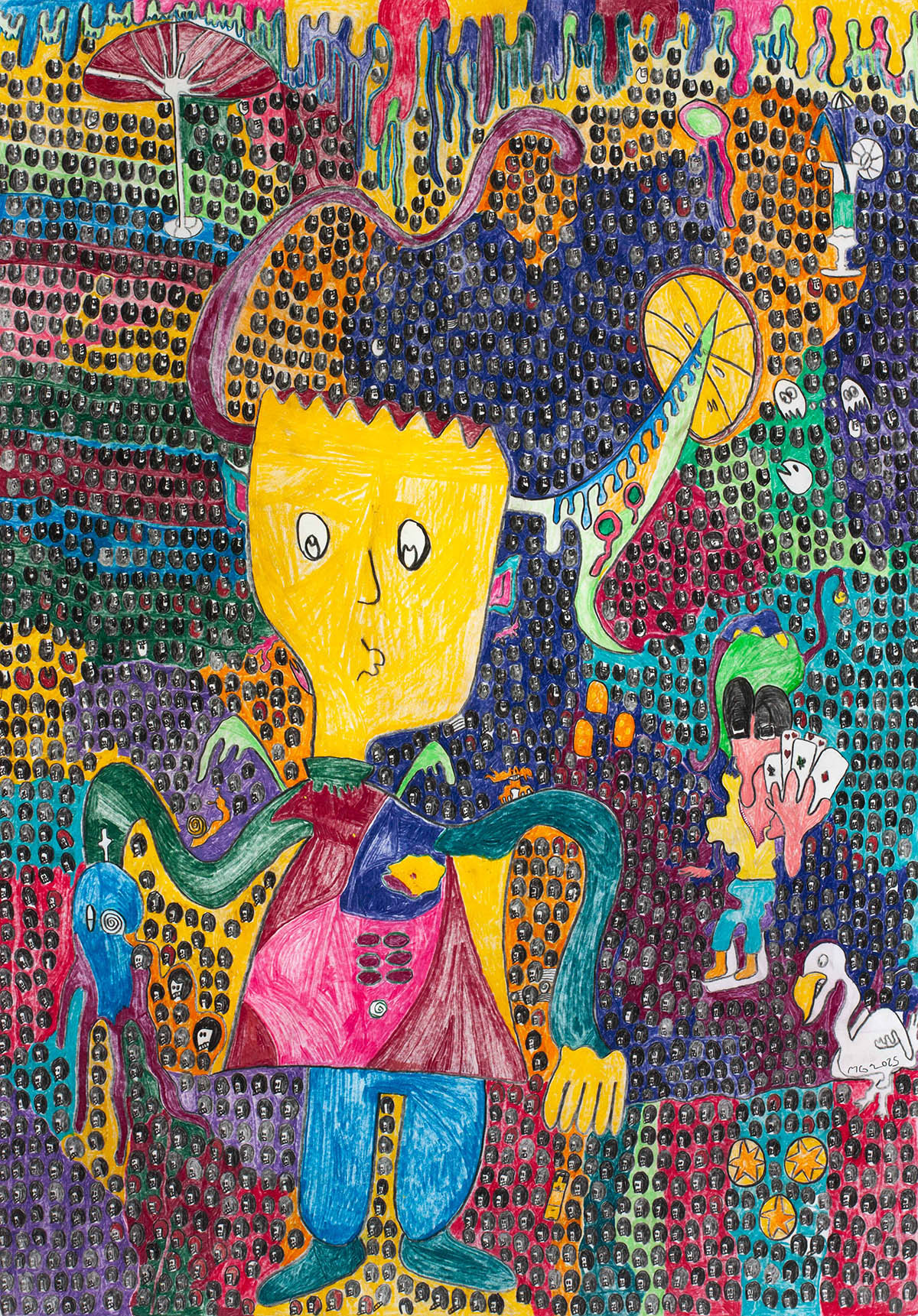 Manuel Griebler, Untitled, 2025, colored pencils on paper, 100 × 70 cm. Courtesy galerie gugging