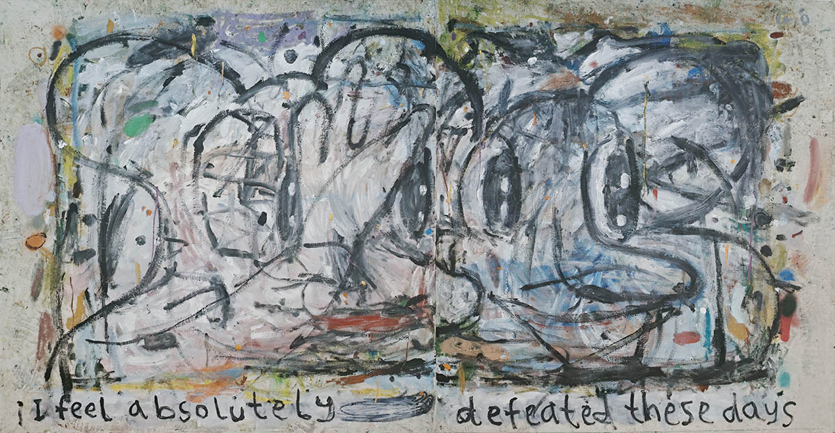 I feel absolutely defeated these days, oil on canvas, 335x175cm