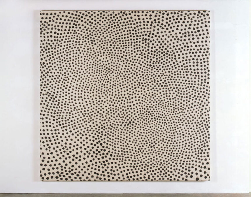 Interferences, 2009, graphite powder and glue on canvas, 300 x 300 cm. Further paintings from the group of works "Geschriebene Bilder"