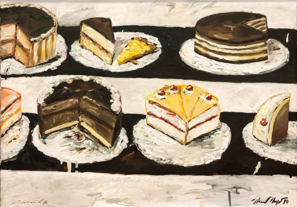 Heiner Meyer, Bakery Hommage an Thiebaud, 1984, Öl auf Leinwand, 50 x 70 cm