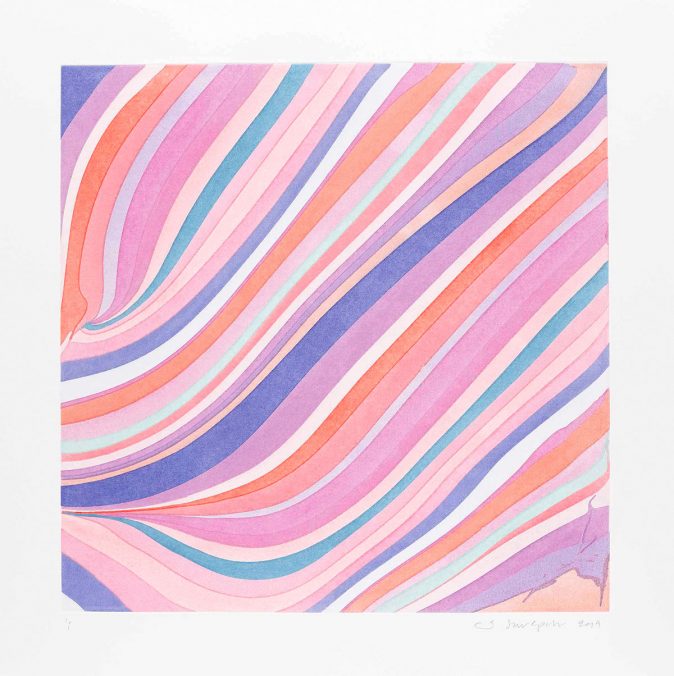 Ian Davenport, 7 am Ghost, aus der Serie Diagonals, 2019, Radierung, 62 x 62 cm, Unikat