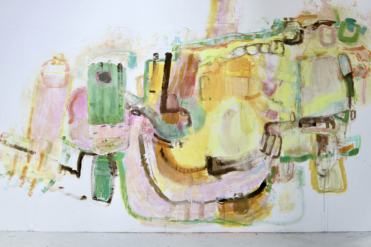 Clear the Air, 2025, acrylic and pastel on wall, 300 x 400 cm. Photo: Courtesy of the artist 
