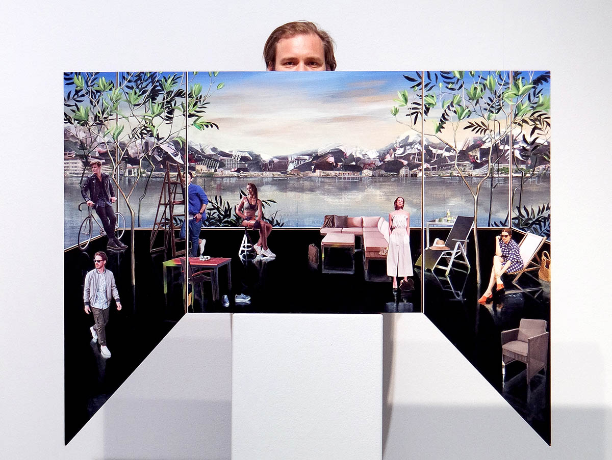 Got lost at Oktagon, 2017, Öl, Collage auf Holz, ca 110x135cm, Foto: Klara Petra Szabo