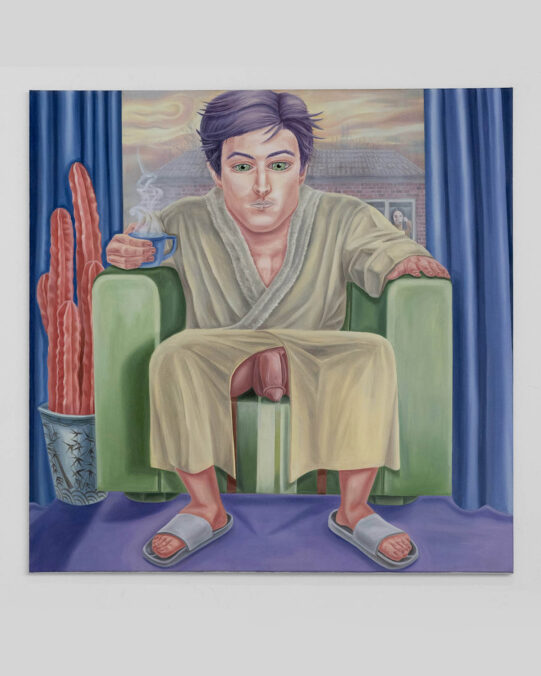 Keep the Rear Window Open to Stay Cool, 2024, Oil on canvas, 100 × 100 cm. Photo: Sergej Hufnagel