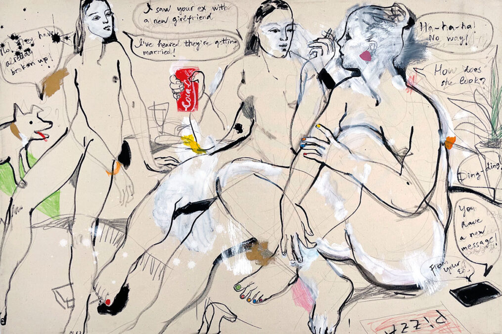 I Saw Your Ex, 80x120 cm, mixed media on canvas, 2025