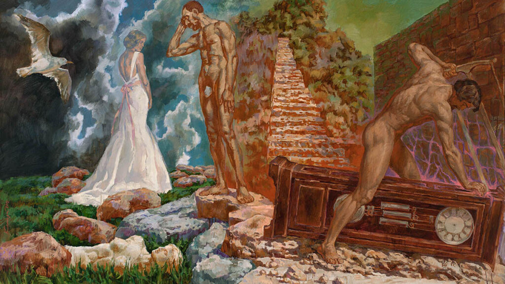 "Traveling plots. Self-sacrificing for an ideal." 240х140 сm, oil on canvas