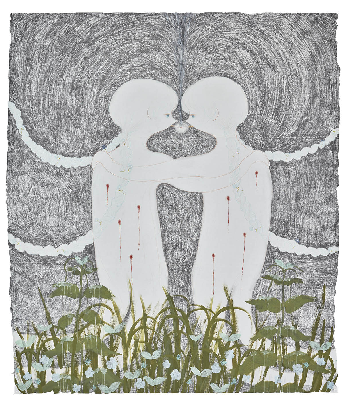 Rubber Soul, 2023, graphite, coloured pencil, gouache, acrylic and pastel on paper. 225.5×197.8 cm