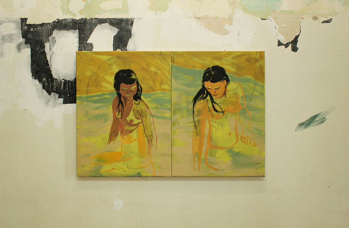 Unbecoming I and II, diptych, acrylic and oil on canvas, 2022 at KYAN Athens artist residency