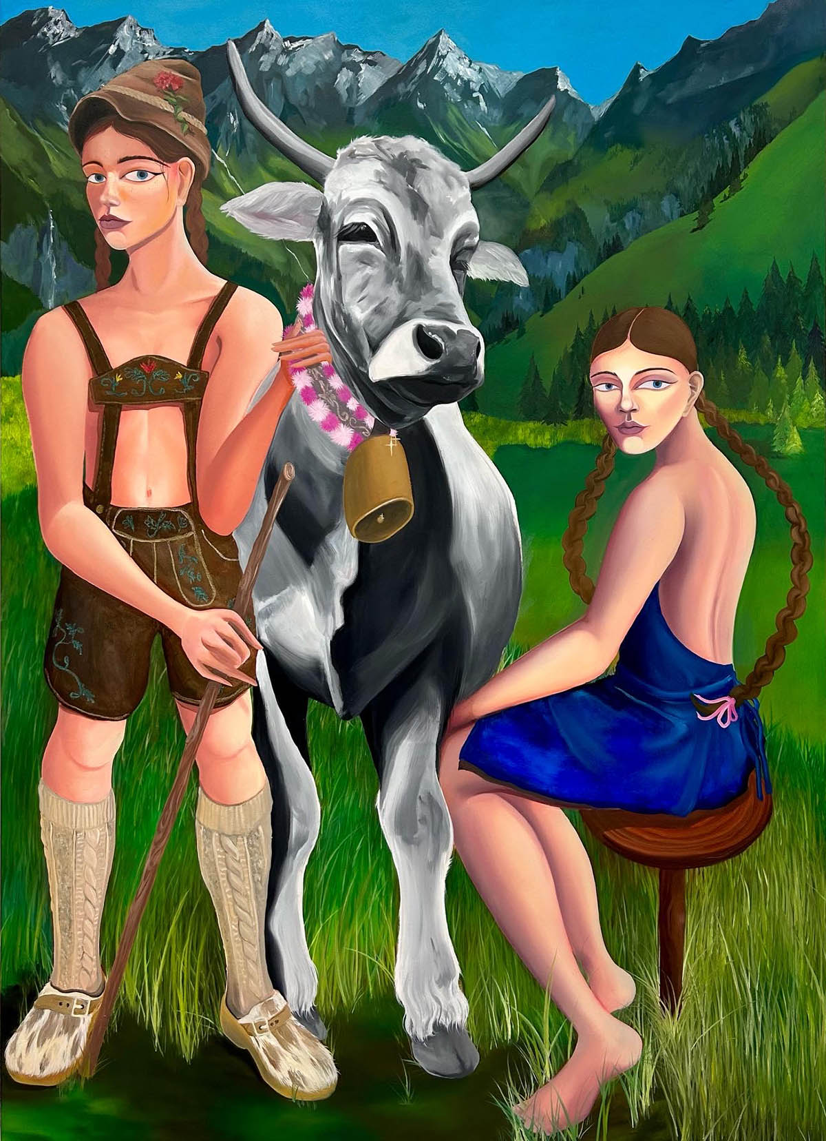 Tiroler Grauvieh, 2023, oil on canvas, 220 x 150 cm 