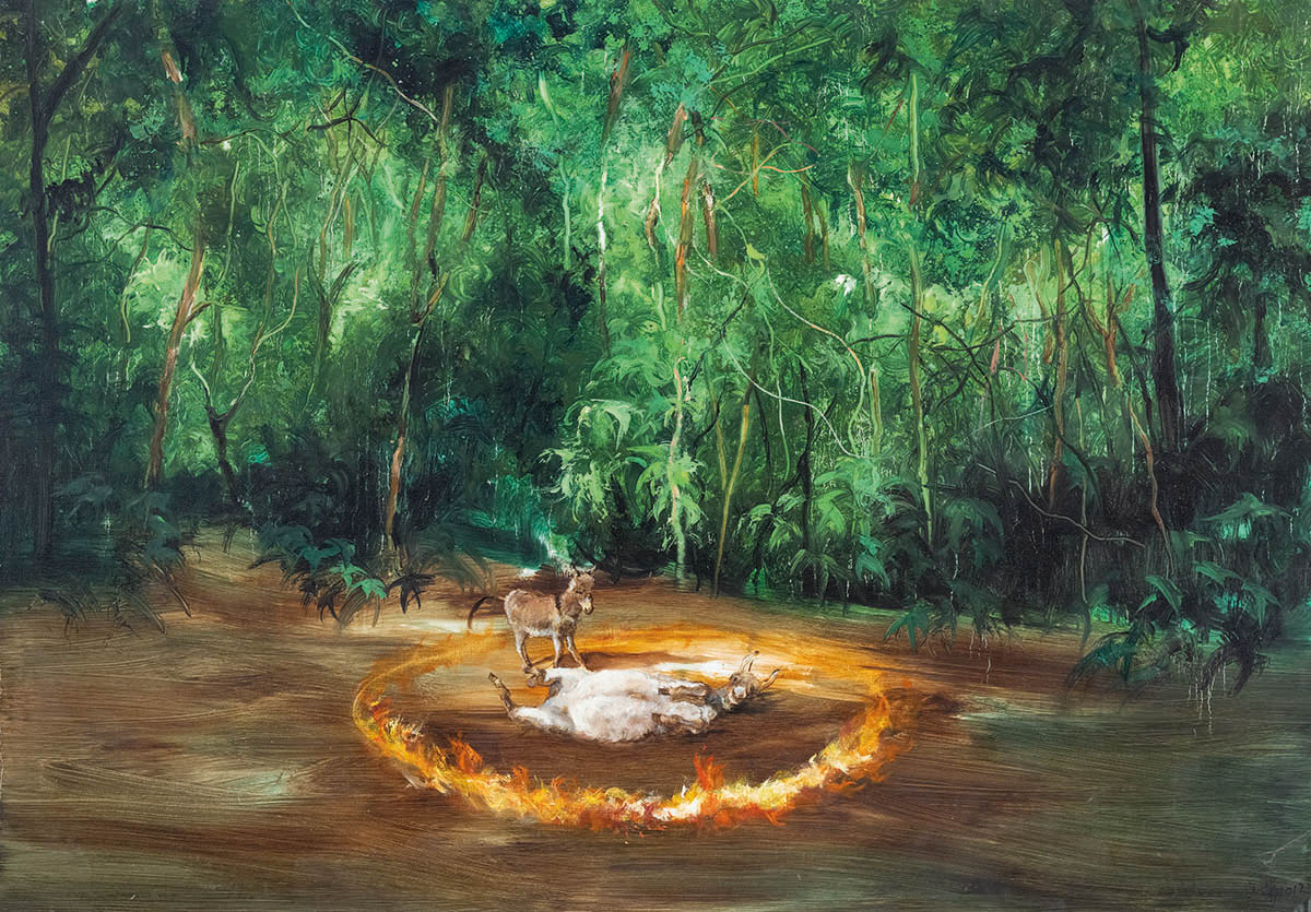 Zhang Wenrong, Donkey in the Fire, 2014, Oil on canvas 160 x 200 cm