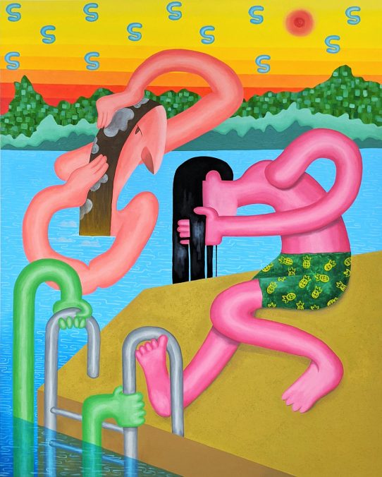 Lake Showers, 2019, Oil and sand, 48x 60 inches