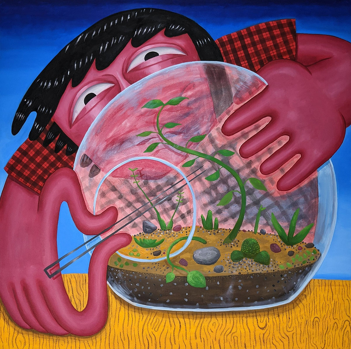 Plant Daddy, 2021, Oil and oil pastel, 36x36 inches