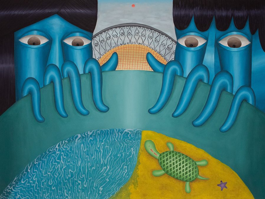 Swimmy, 2020, Oil and sand, 55x41 inches