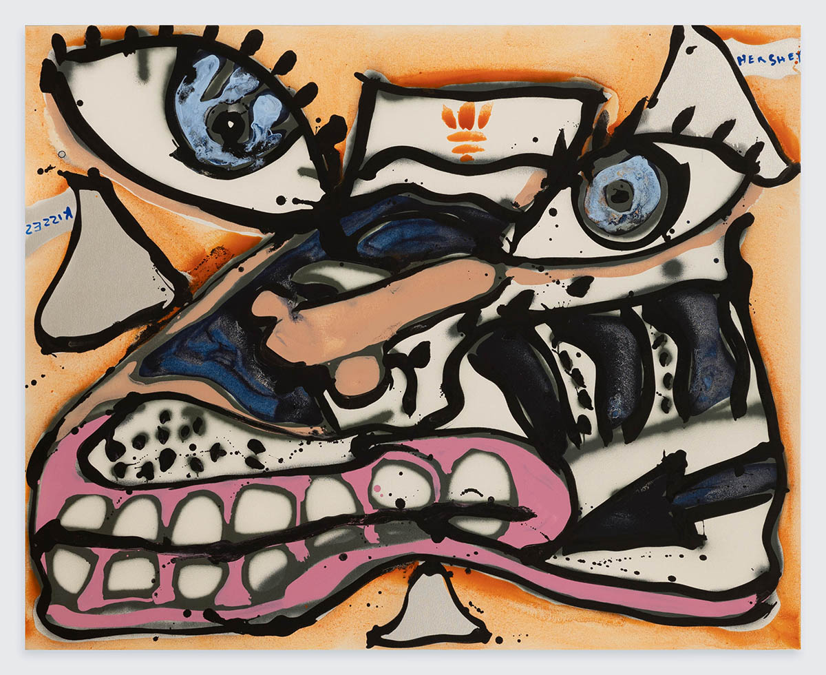 Katherine Bernhardt, Adidas + Kerwin Frost, 2024, Acrylic and spray paint on canvas, 48 x 60 inches, 121.9 x 152.4 cm, BERKA0855. © Katherine Bernhardt. Courtesy the Artist, David Zwirner, and Canada.