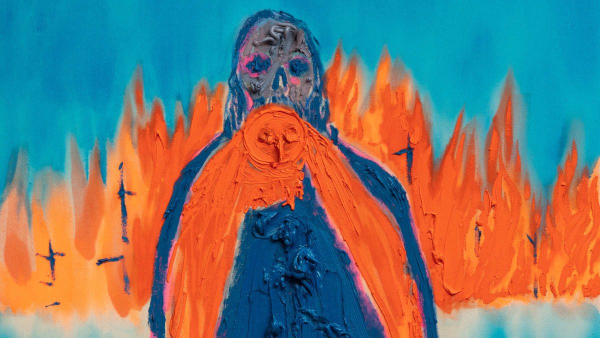 Interview with Kim Dorland Soon, oil and acrylic on canvas, 48x36 inches, 2022