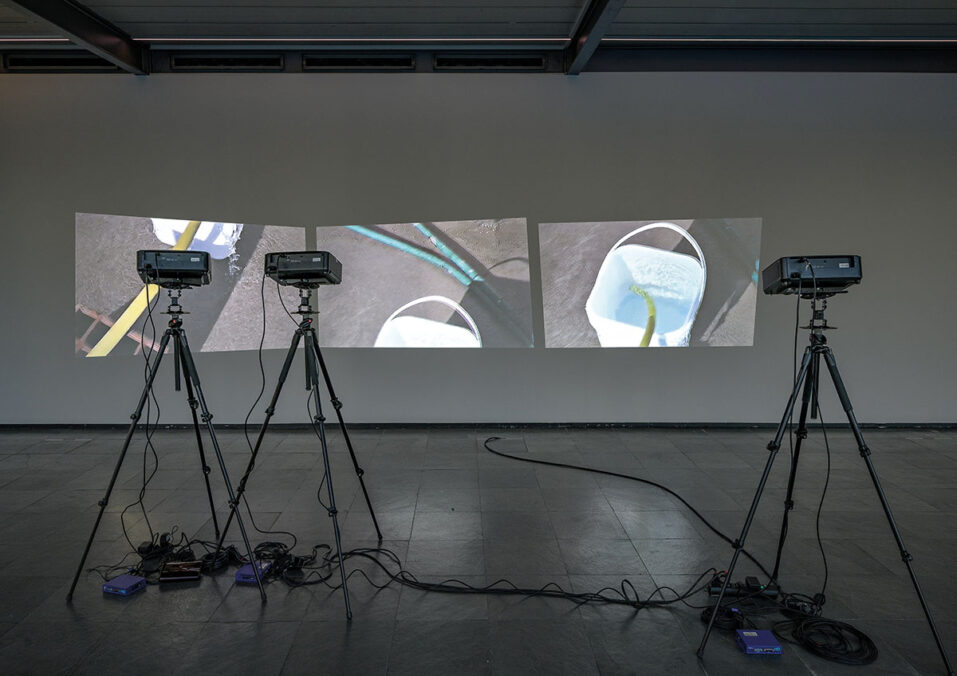 exhibition view: Kunsthalle Wien Preis 2025: Jonida Laçi, The Fiction of a Doorframe (2022/2025); work (2022/2025); Planes (2022/2025), Kunsthalle Wien 2025 Courtesy the artist and Bildrecht Wien, 2025, Photo: Iris Ranzinger