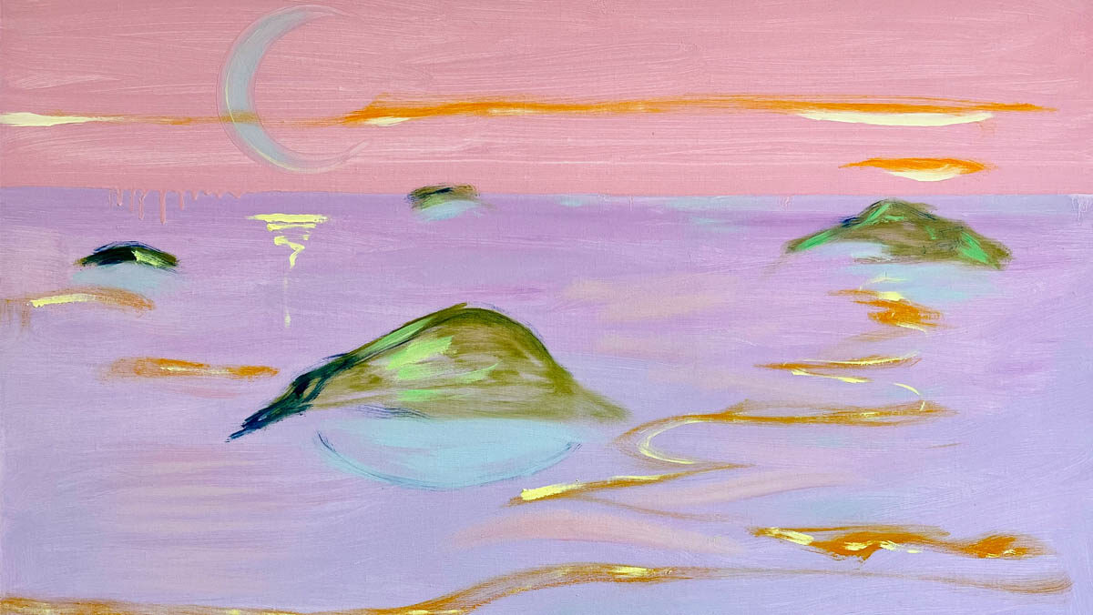 Lauren Nickou. Waves Starlight (2023) oil on linen 80 x 100 cm