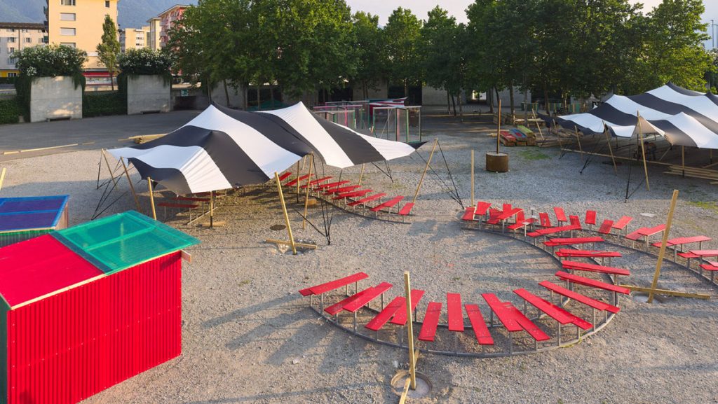 Kerim Seiler, Aerial view of Come Together, installation for the Locarno Film Festival 2021, in Switzerland. Courtesy of Kerim Seiler.