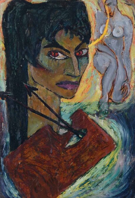 Lumturi Blloshmi, Selfportrait, 1967, Oil on fiberboard, 50 x 33,5 cm