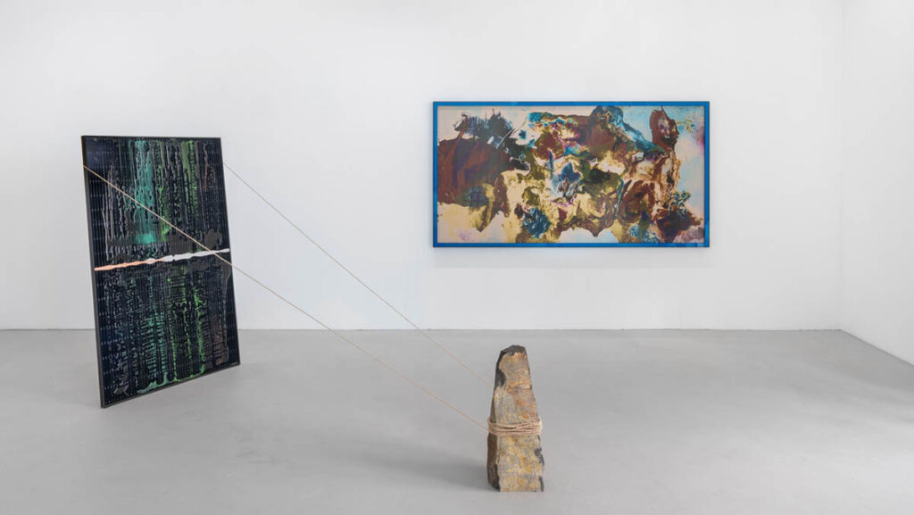 Installation view. everything, entangled, all at once Julius von Bismarck, Anne Duk Hee Jordan and Haroon MirzaCourtesy of max goelitz and alexander levy, Berlin, Copyright the artists. Photo: Dirk Tacke