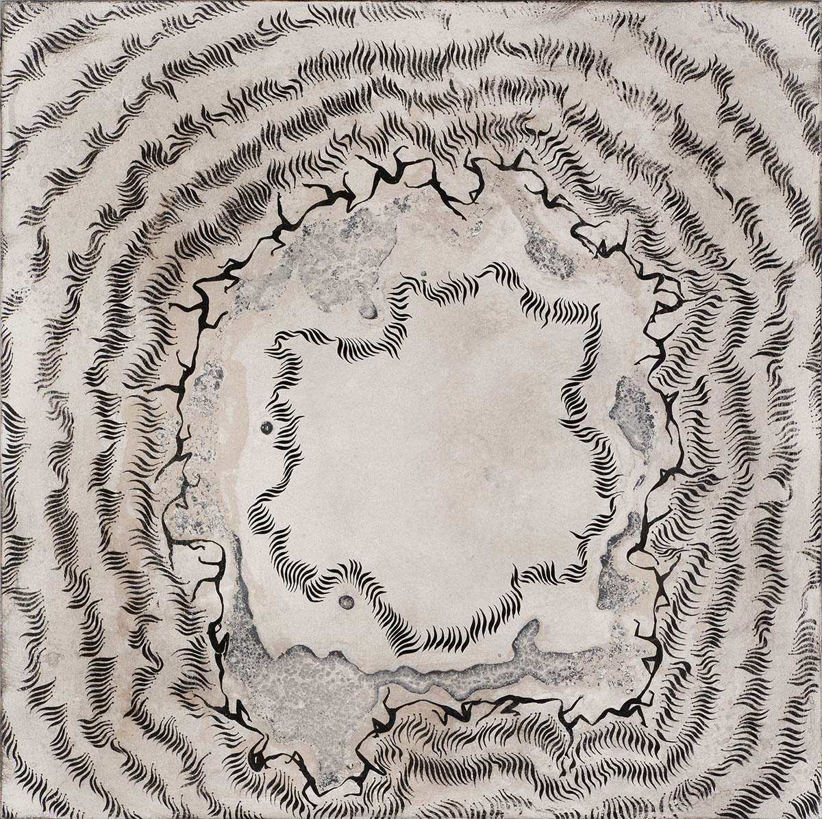 Seeweed 1, 2023, 60 x 60 cm (framed), Clamshell powder, Dunhuang mud, buckskin glue, ink, wood panel