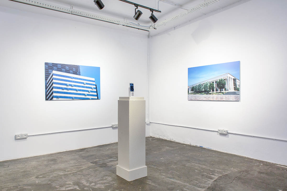 Olson Lamaj , Pixel and Blood, 2022, Digital Prints 80 x 110 each, AR objects, Plinth, Phone , Tablet