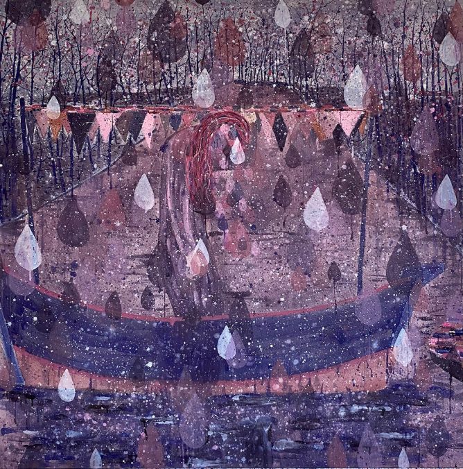 René Holm, Die Wellen Weinen Leise , 155x155 cm, Pigments and binder on canvas