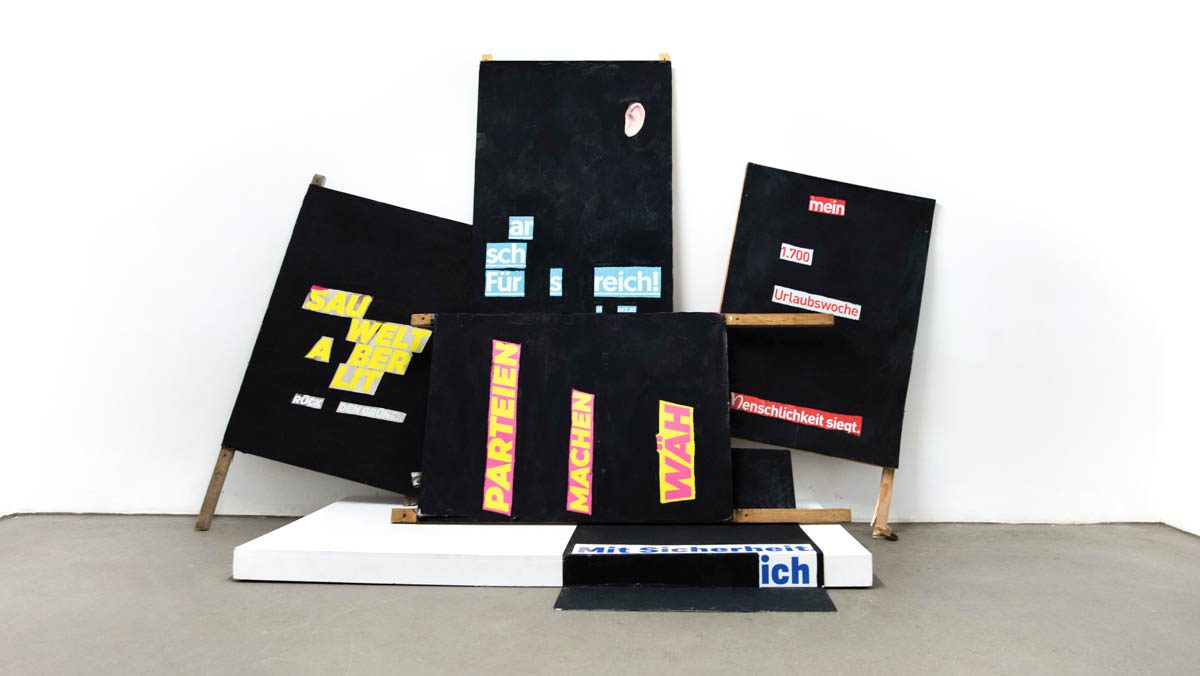Gsichta Installation, 2019, übermalte Wahlplakate, One Mess Gallery