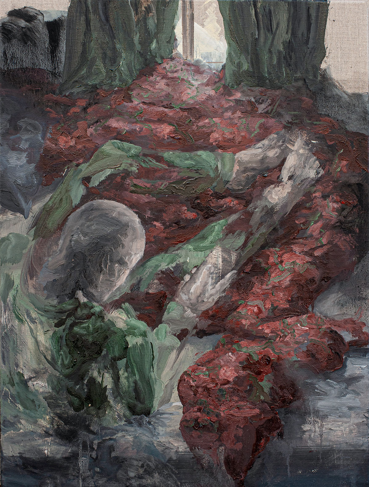 ganzen Samstag wegen Freitag im Bett, 2021, Öl auf Leinwand, 80cm x 60cm